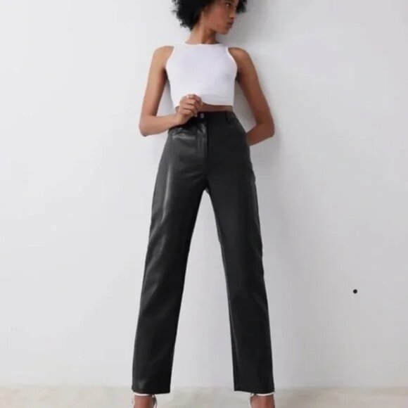 Aritzia Wilfred Melina Faux Leather Pants High Rise Straight Leg Minimal Vegan - Picture 9 of 10